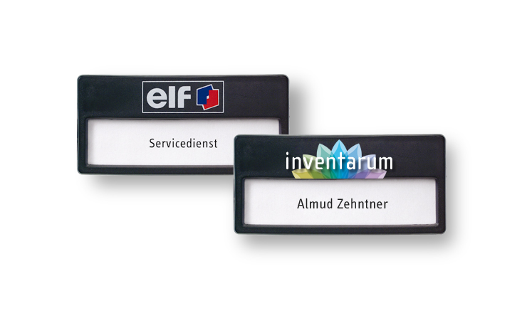  Name badges made of plastic, colour black