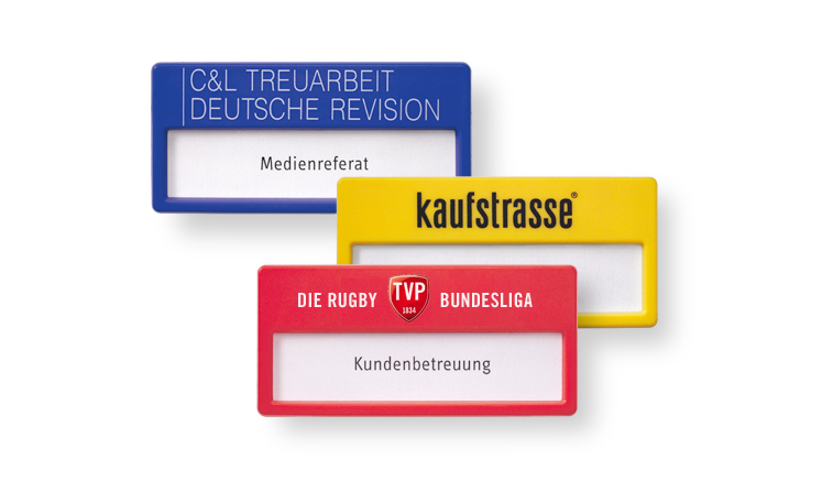 Name badges in many colours