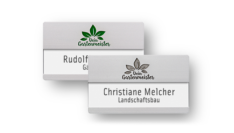 name badges with engraving: for names with additional line & large logos