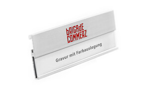 Aluminium Name Badge with Engraving, Silver-Coloured Matt Anodised