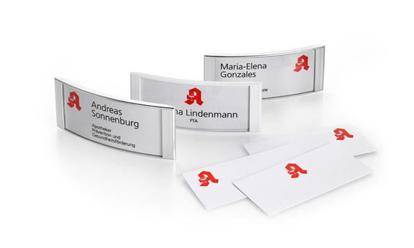 Name badges for pharmacies with printed paper inserts