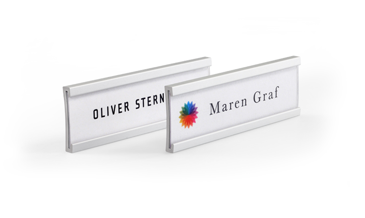 Curved aluminium name badges