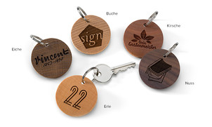 Key rings made of wood, round 