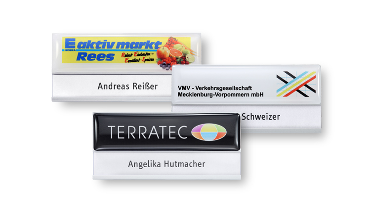 Name badges with 3D-sticker