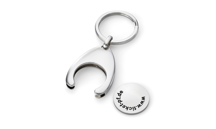 Key rings with shopping trolley tokens for advertising