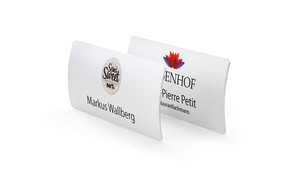 Curved aluminium name badges