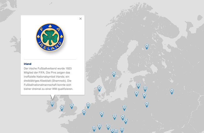 World map of football pins