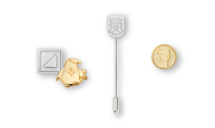 Lapel pins and pin badges embossed in matt and shine