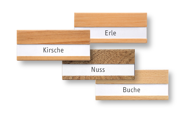 Namensschilder aus Nussbaum, Kirsche, Erle, Eiche und Buche - B.H