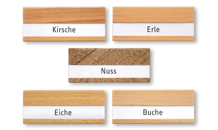 Name badges made of sustainable wood