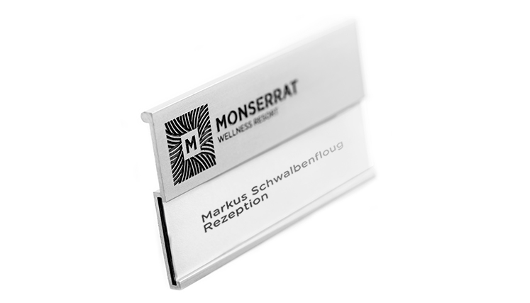name badges with large labeling area and engraving