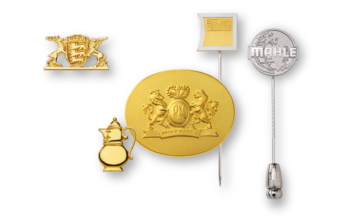 lapel pins made of precious metal cast or embossed