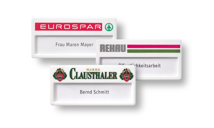 White plastic name badges