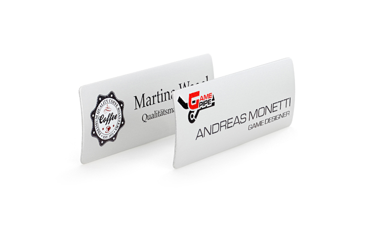 Name badges made of aluminium