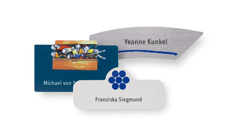 Plastic name badges with special customised shapes