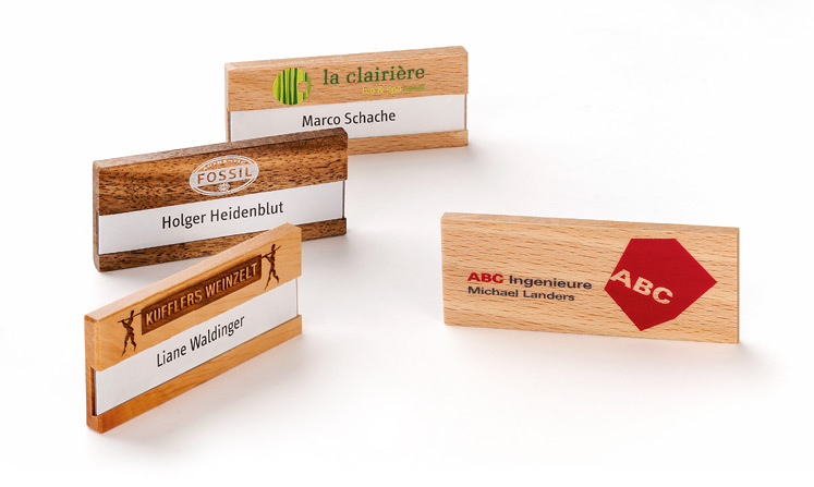 Wooden Name Badges with Printing or Laser Engraving