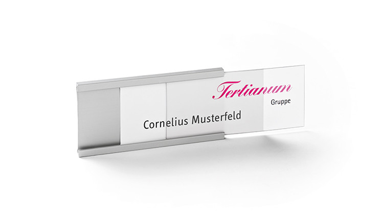 Print/write-on name badges made of aluminium