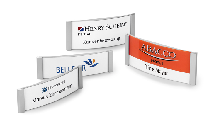 Print/write-on name badges made of aluminium