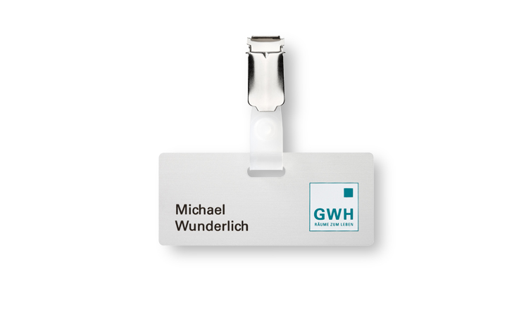 Name badge made of aluminium