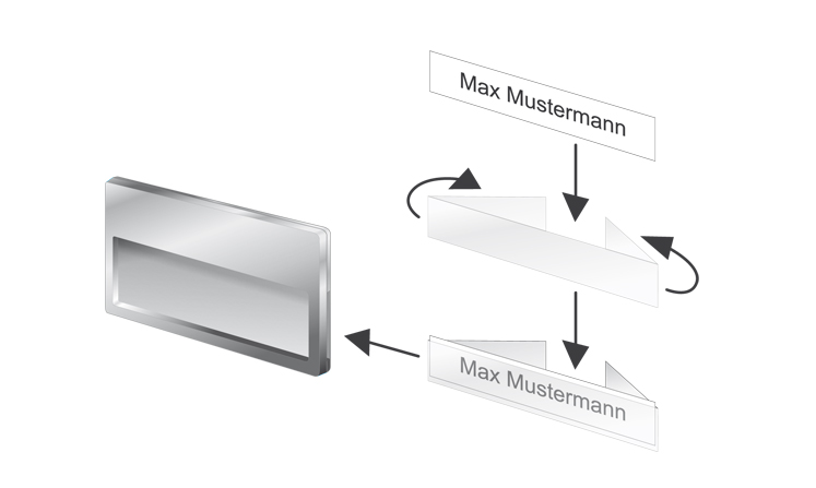 Montagehilfe für Kunststoff-Namensschilder mit seitlichem Papiereinschub