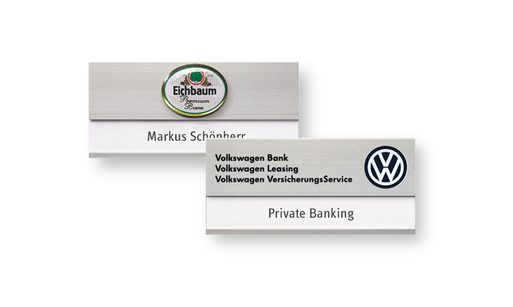 Name badges made of aluminum