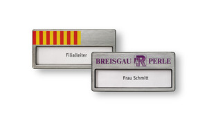  Name badges made of plastic, colour silver