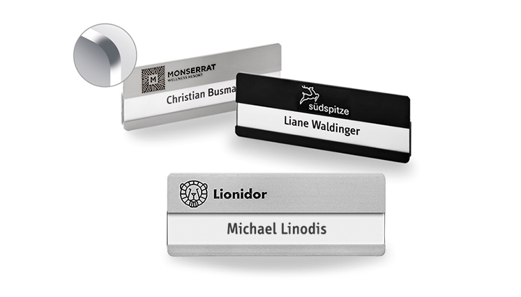 name badges with rounded corners and engraving
