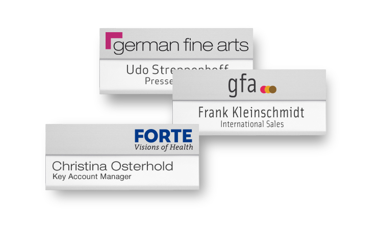 Name badges with extra-large area for lettering